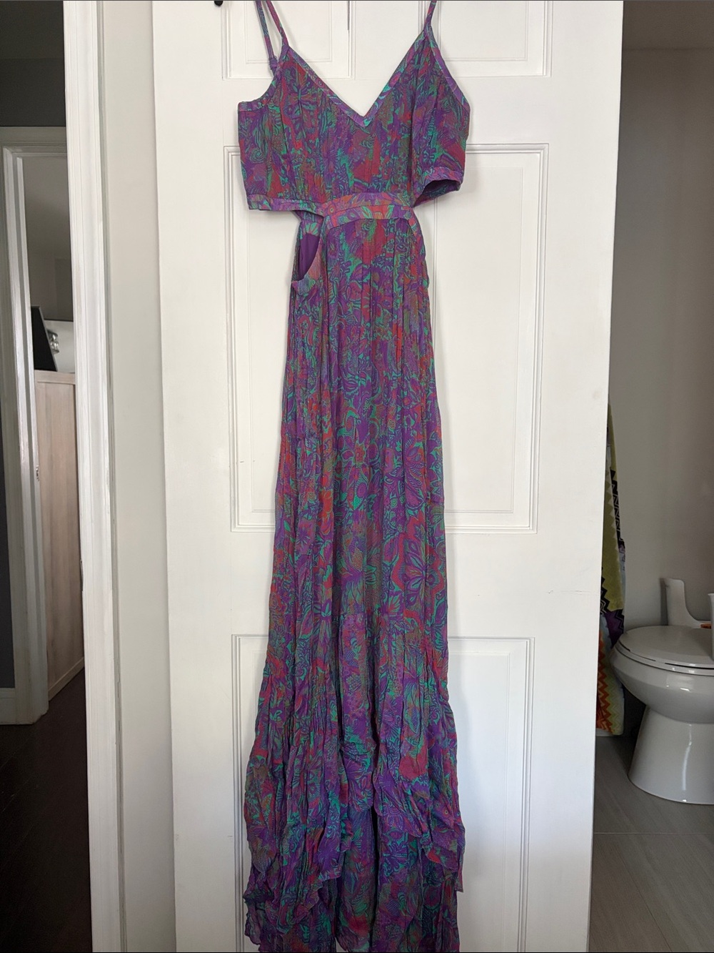 Ramy Brook Purple Pink Green Paisley Maxi Dress